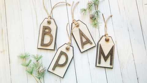 Wooden tags to personalize Christmas stocking